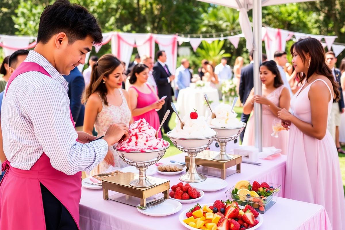 Frozen & Co dessert booth serving guests at an outdoor celebration